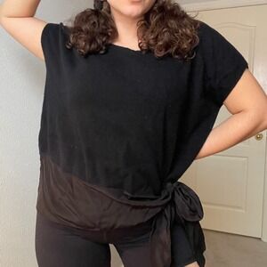 Coquette Boxy Cashmere Sweater Blouse with Silk Bow